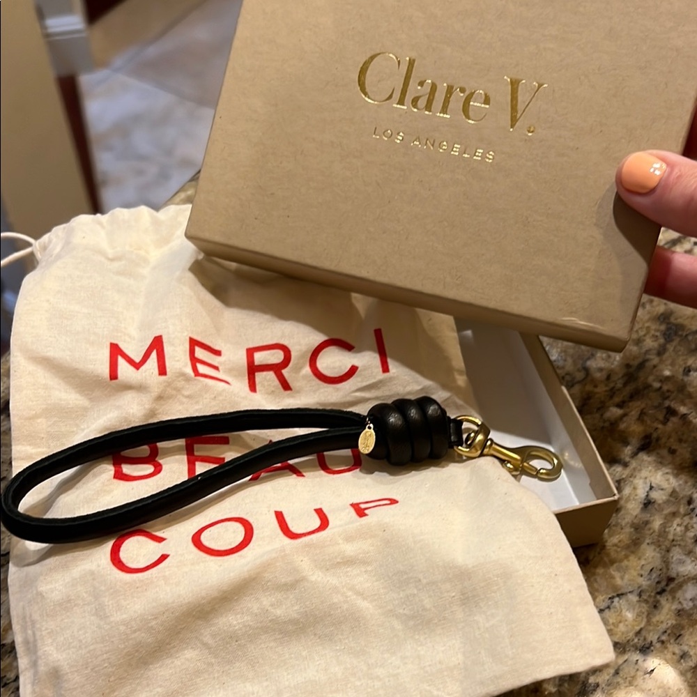 Clare V Black Leather Loop Keychain